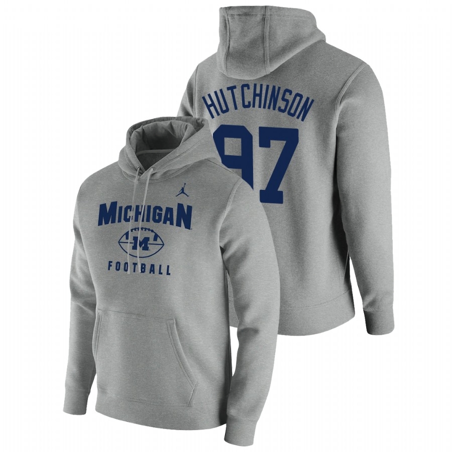 Michigan Wolverines Men's NCAA Aidan Hutchinson #97 Gray Oopty Oop Pullover College Football Hoodie VTN2749MV